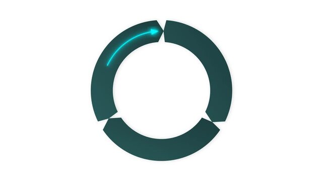 Minimalist circular infographic chart design featuring three segmented parts connected by a continuous glowing directional progress arrow