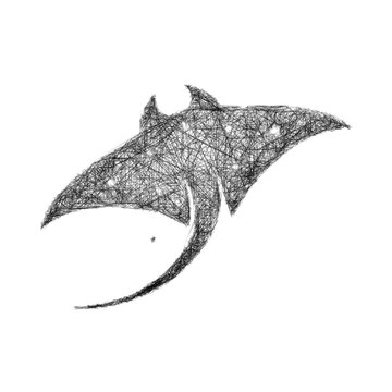 Monochrome sketch manta ray logo design