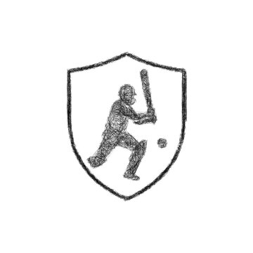Black and white sketch cricket logo design