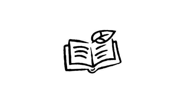 Animated doodle icon of an open book with leaves growing out for reading, learning, and self care.