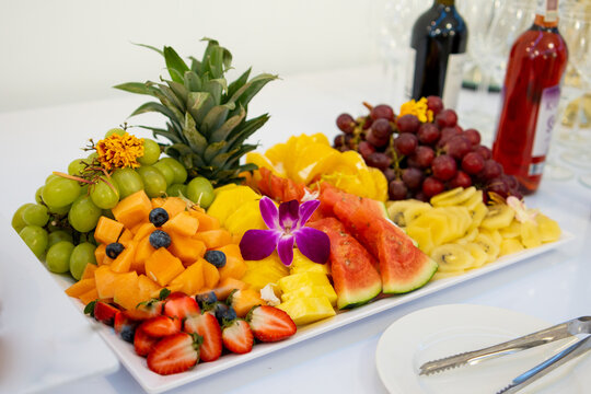 Fresh fruit platter with pineapple, watermelon and grapes