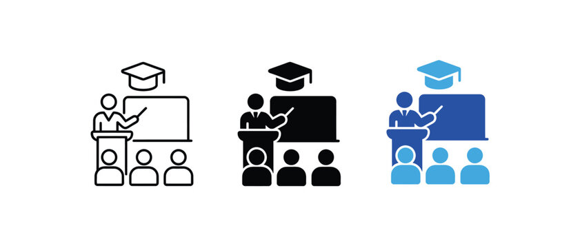 Teacher classroom lecture professor education icon set. Vector illustration