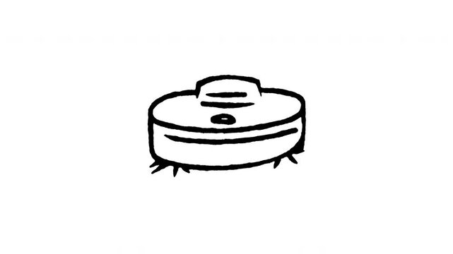 Animated doodle icon of a smart robot vacuum cleaner sweeping and cleaning floors automatically.