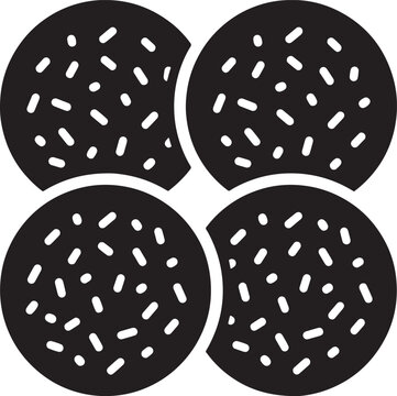 Round cookies with sprinkles black silhouette pattern icons set sweet biscuits sprinkle cookies round snacks baked goods dessert icons cookie vector food pattern snack symbols