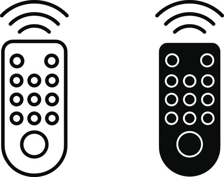 Two television remote control icons with signal waves for media devices