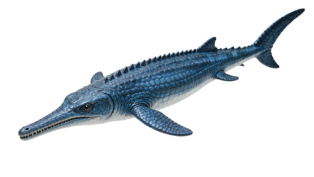 Detailed blue ichthyosaur prehistoric marine reptile, isolated on transparent background