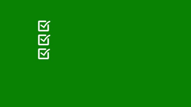 Animated checklist with sequential checkmarks for task completion and workflow progress on green background