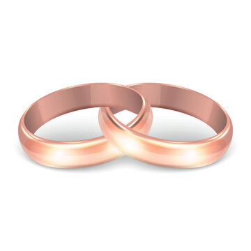 Pink Gold Wedding Rings Vector Illustration. Intertwined Wedding Rings. 3d Gold Rings Illustration with Elegant Metallic Shine for Marriage, Engagement, Anniversary, Jewelry, Bridal Design