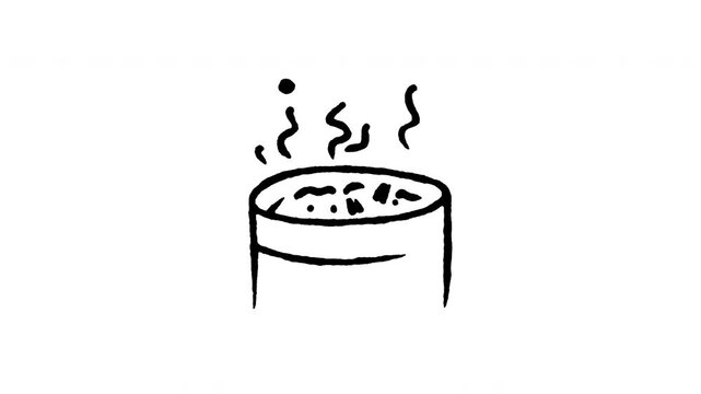 Animated doodle icon of a standing outdoor smoking ash urn ashtray bin with smoke.
