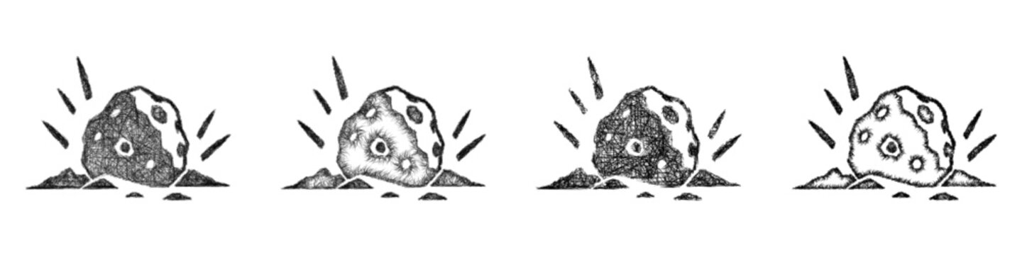 Sketch monochrome meteorite icon design set