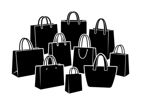 Set of black shopping bags vector illustration for retail