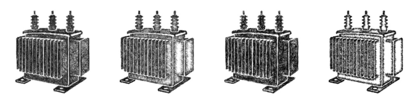Sketch monochrome transformer icon design set