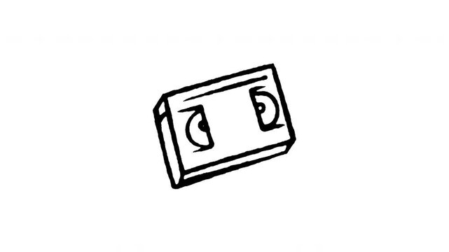 Animated doodle icon of a magnetic VHS video tape cassette for movie recording.