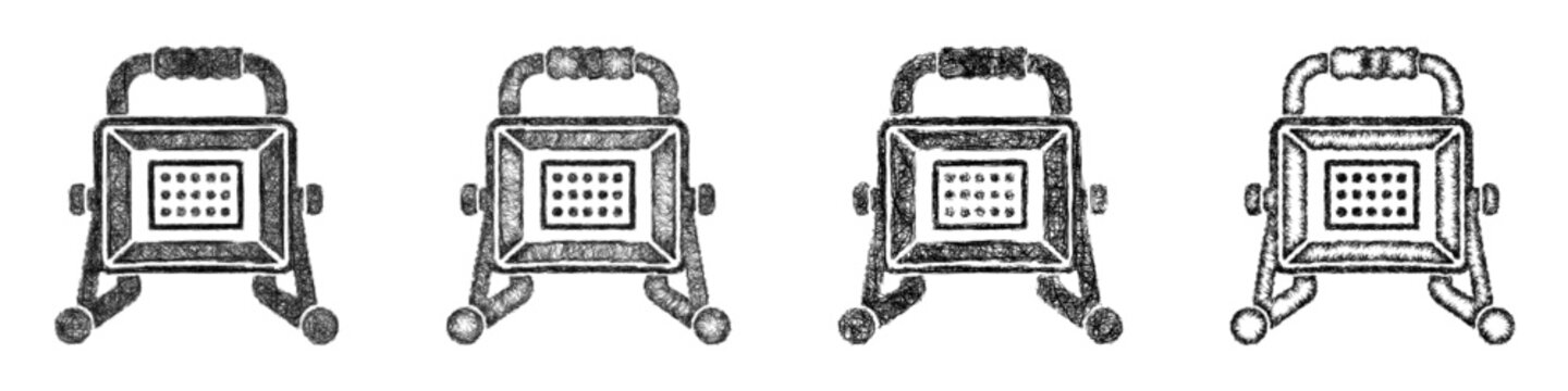 Sketch monochrome work light icon design set