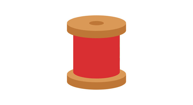 Red thread spool with tan flanges is a flat vector illustration on white