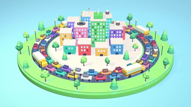 Traffic Jam Around a Miniature City by Day Loop