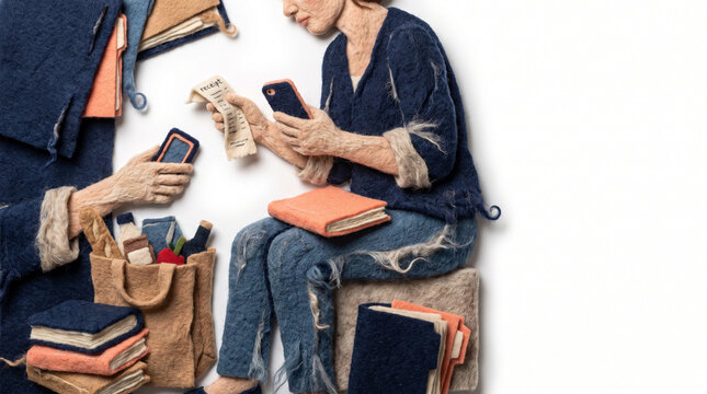 Young woman comparing prices on her phone while shopping for clothing  