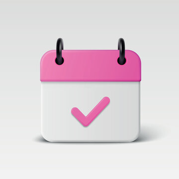 Calendar Check Icon, Vector Illustration. 3d Pink Calendar Check Icon with Pink Tick. Calendar Check Icon Isolated for Schedule, Appointment, Reminder, Event, Booking, Deadline, Planning