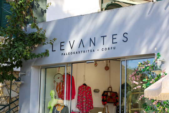 CORFU, GREECE ON MAY 27, 2024. Exterior Facade of Levantes Boutique Store in Paleokastritsa.