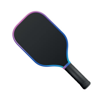 Black Pickleball Paddle, 3d Vector Illustration. Pickleball Paddle Icon with Black Handle. Pickleball Paddle Isolated for Paddle Sports, Training, Match, Tournament, Club, Court, Recreation