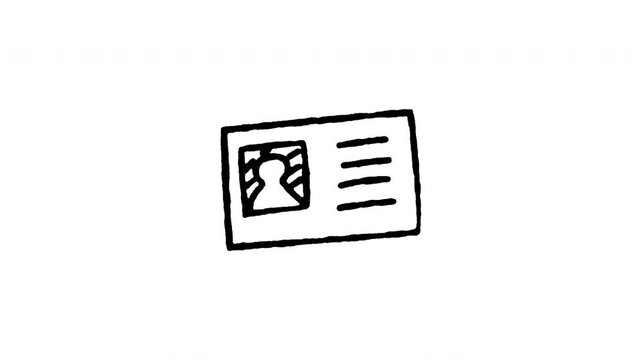 Animated doodle icon of an official student visa identification ID card with photo and graduation cap.