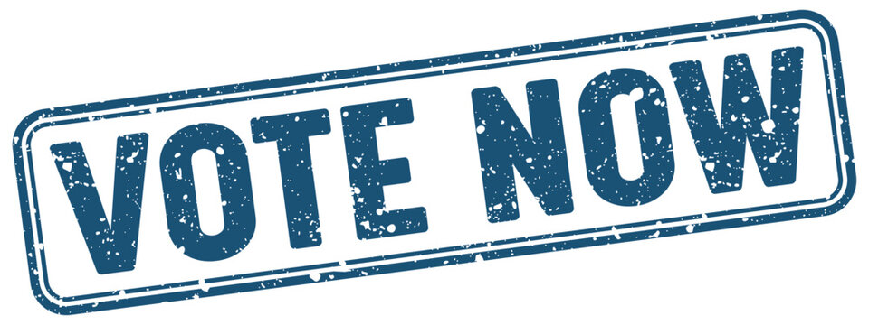 vote now blue grunge stamp with no background. vote now stamp