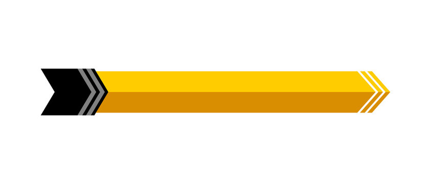 Yellow orange arrow ribbon banner with black and white chevron ends for branding, labels, promotions and modern design
