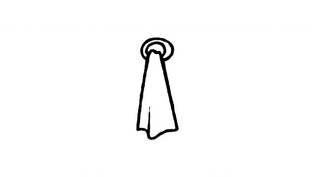 Animated doodle icon of a small hand towel hanging on a wall hook for drying hands.