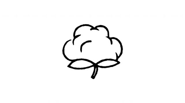 Animated doodle icon of a soft natural cotton plant boll representing pure organic cotton material.