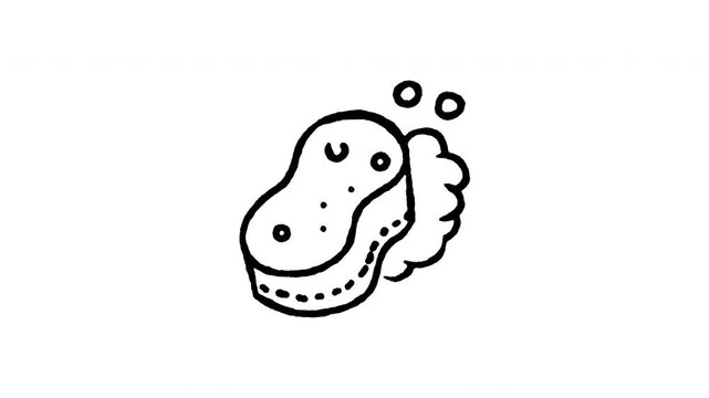 Animated doodle icon of a cleaning sponge covered in rich soapy bubbles and foam.
