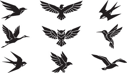 Obraz premium Abstract origami bird icons collection, low poly eagle, owl, and hummingbird