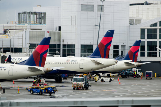 14th of February inspection of Delta Air Lines aircraft at Seattle-Tacoma International Airport, Seattle, Washington, USA. g.