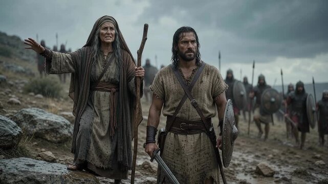 Prophetess Deborah and Commander Barak Leading Israelite Warriors Into Battle Against Canaanite Forces, Biblical Book of Judges Scene of Courage, Leadership, Faith, Victory and Divine Deliverance