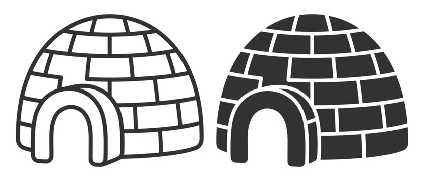 igloo shelter icon set, outline and solid style vector illustration on transparent background