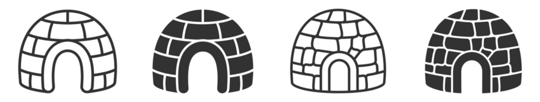 igloo icon set, stone dome huts vector illustration on transparent background
