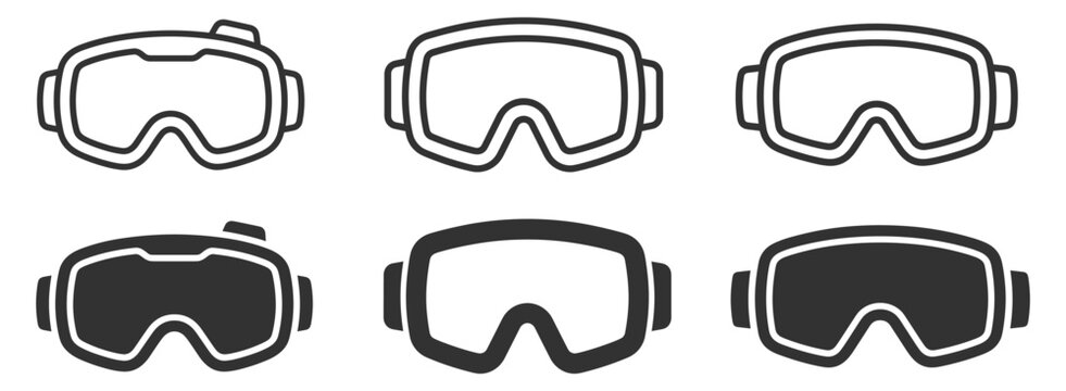set of ski goggles icon outline and solid style vector illustration on transparent background