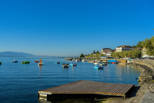 Scenic View of Lake Geneva Shore in Nyon