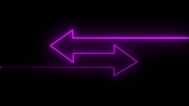 Glowing neon pink color direction left and right arrow icon animation neon sign signal information,two neon-style arrows pointing in opposite directions sign symbol on black background