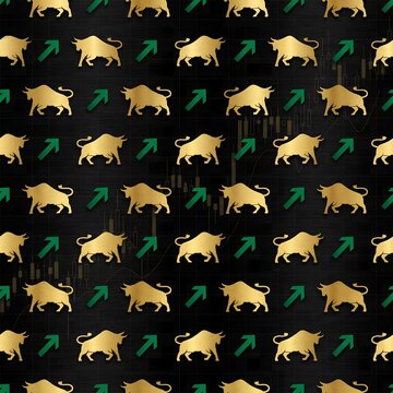 Golden Bull Pattern with Green Arrows and Candlestick Chart