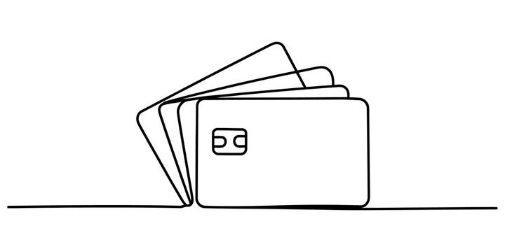 Continuous single line drawing of a stack of credit cards for payment and banking isolated on a white background isolated on transparent background, Vector