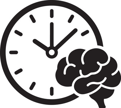 Minimalist icon of a human brain symbol integrated with a clock face representing time management and cognitive awareness cognitive productivity thinking awareness intelligence