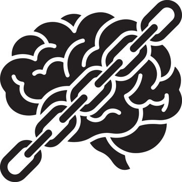Human brain icon chained representing mental restriction with mental health mind control trapped mind mental block brain connection thought restriction cognitive barrier thinking