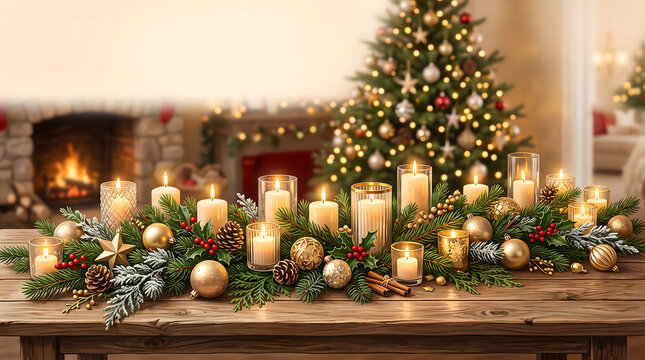 Christmas table with festive arr&acirc;&euro;&brvbar; in modern commercial stock setting