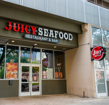 New Orleans, LA, USA - September 27, 2026: Front of Juicy Seafood Restaurant and Bar in Downtown New Orleans