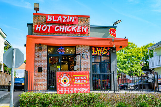 New Orleans, LA, USA - September 27, 2026: Front of Blazin' Hot Chicken Restaurant on Canal Street in Mid City Neighborhood.