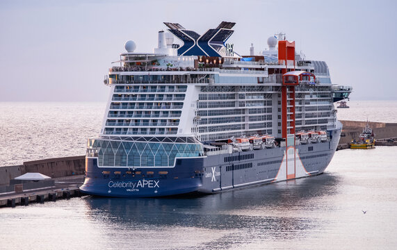 Civitavecchia, Italy - September 18, 2026: Luxury cruise ship Celebrity Apex of the company Celebrity Cruises moored at the port of Civitavecchia, Italy