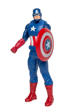 Captain America action figure with shield, isolated on transparent background PNG