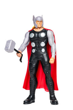 Thor  action figure, raised arms pose, isolated on transparent background PNG