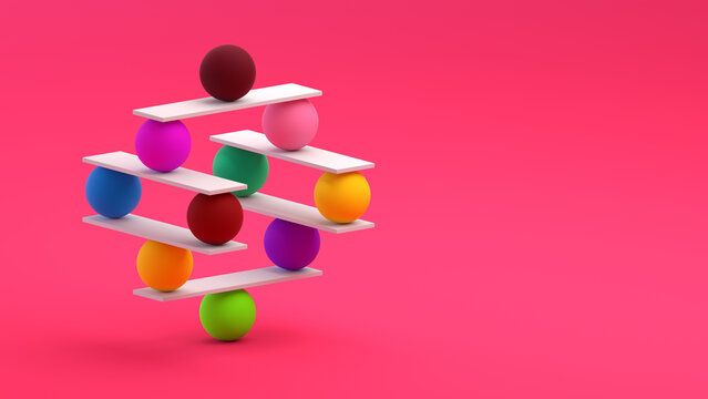 Color block tower with sphere elements. Teamwork. Webinars. copy space. 