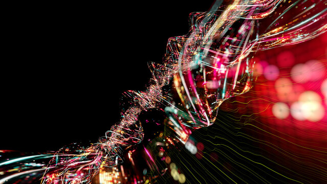 Machine learning  large language models.Digital wave on black background. Collect data. AI - artificial intelligence and Big Data concept. 